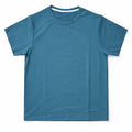 wearanake blue crew neck short sleeve t-shirt with subtle texture and white trim on collar