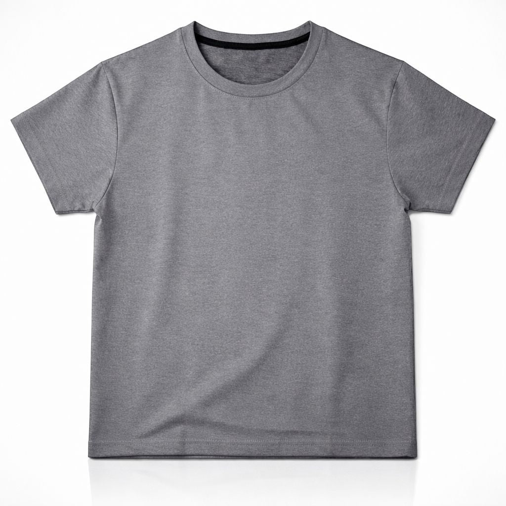 wearanake grey textured cotton t-shirt with crew neck and short sleeves